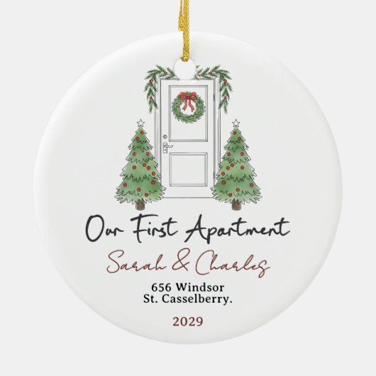 Our First Apartment Custom Names & Year Keramisch Ornament (Achterkant)