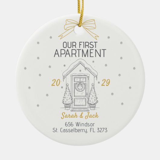 Our First Apartment Custom Year & Names Keramisch Ornament (Voorkant)