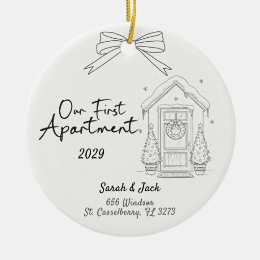 Our First Apartment Custom Year & Names Keramisch Ornament (Voorkant)