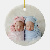 Our First Christmas 2 Photos Script Twin Baby Cera Keramisch Ornament (Achterkant)