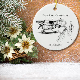 Our First Christmas Airplane Wedding Couple Photo Keramisch Ornament