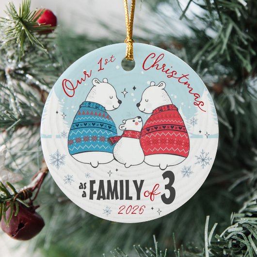 Our First Christmas as a Family of 3 Polar Bears Keramisch Ornament