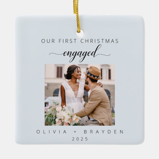 Our First Christmas As Engaged Winter Photo Keramisch Ornament (Voorkant)