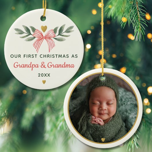 Our First Christmas As Grandma Grandpa Baby Photo Keramisch Ornament