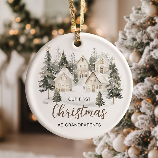 Our First Christmas as Grandparents Forest Trees Keramisch Ornament