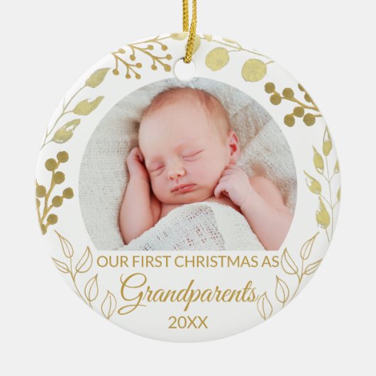 Our First Christmas As Grandparents Gold Photo Keramisch Ornament (Voorkant)