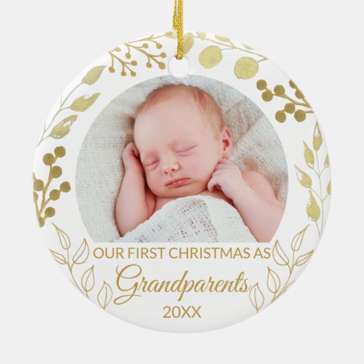 Our First Christmas As Grandparents Gold Photo Keramisch Ornament (Achterkant)