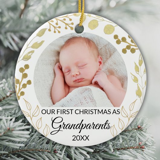 Our First Christmas As Grandparents Gold Photo Keramisch Ornament