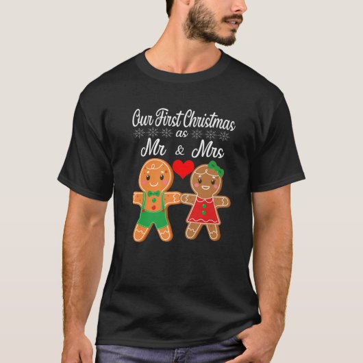 Our First Christmas As Mr And Mrs 2021 Gingerbread T-shirt (Voorkant)