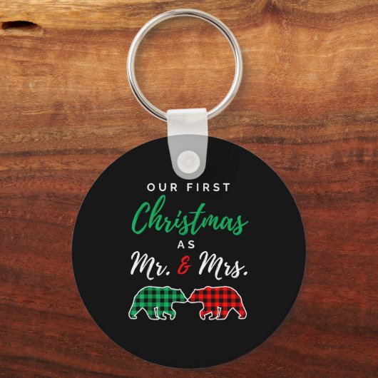 Our First Christmas As Mr. And Mrs. Buffalo Plaid  Sleutelhanger (Voorkant)