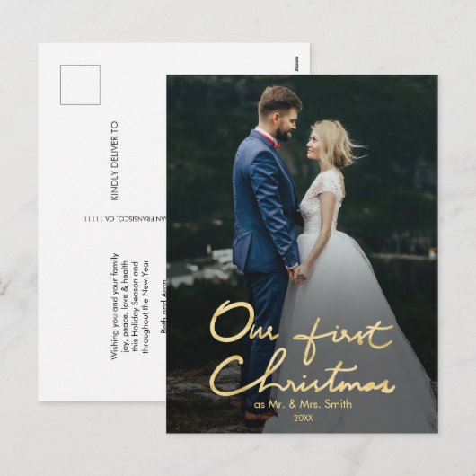 Our First Christmas as Mr. | Gold Photo Faux Feestdagenkaart (Voorkant / Achterkant)
