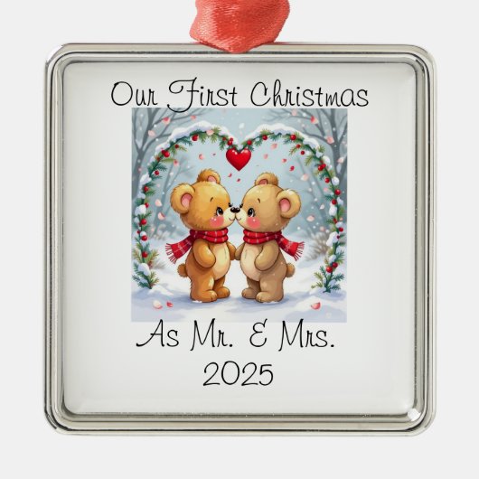 Our First Christmas as Mr. & Mrs. – 2025 Metalen Ornament (Voorkant)