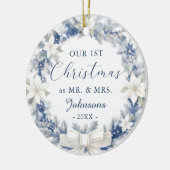 Our First Christmas as Mr Mrs Floral Wreath Keramisch Ornament (Links)