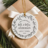 Our First Christmas as Mr Mrs Floral Wreath Keramisch Ornament