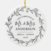 Our First Christmas as Mr Mrs Floral Wreath Keramisch Ornament (Achterkant)