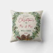 Our First Christmas as Mr & Mrs Rustic Pine Wreath Kussen (Achterkant)