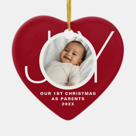 Our First Christmas As Parents Photo Red  Keramisch Ornament (Voorkant)