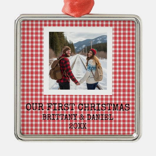 Our First Christmas Couple Metalen Ornament (Voorkant)