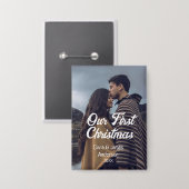 Our first Christmas couple photo name white gray Button (Voorkant / Achterkant)