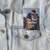 Our first Christmas couple photo name white gray Button (Insitu)