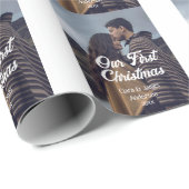 Our first Christmas couple photo name white gray Cadeaupapier (Rol Hoek)
