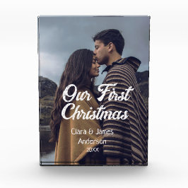 Our first Christmas couple photo name white gray Fotoblokken