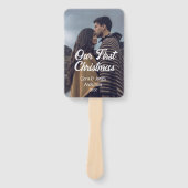 Our first Christmas couple photo name white gray Handwaaier (Voorkant)