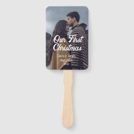 Our first Christmas couple photo name white gray Handwaaier