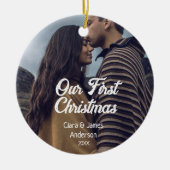 Our first Christmas couple photo name white gray Keramisch Ornament (Voorkant)
