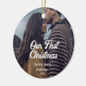 Our first Christmas couple photo name white gray Keramisch Ornament (Links)