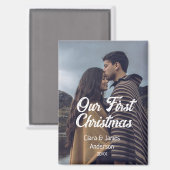 Our first Christmas couple photo name white gray Magneet (Voorkant / Achterkant)
