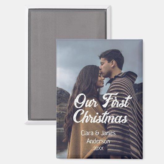 Our first Christmas couple photo name white gray Magneet (Voorkant / Achterkant)