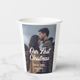 Our first Christmas couple photo name white gray Papieren Bekers