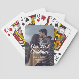 Our first Christmas couple photo name white gray Pokerkaarten