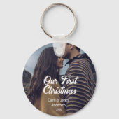 Our first Christmas couple photo name white gray Sleutelhanger (Voorkant)