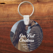 Our first Christmas couple photo name white gray Sleutelhanger (Achterkant)