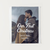 Our first Christmas couple photo name white gray Wandkleed (Voorkant)