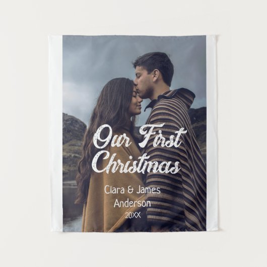 Our first Christmas couple photo name white gray Wandkleed (Voorkant)
