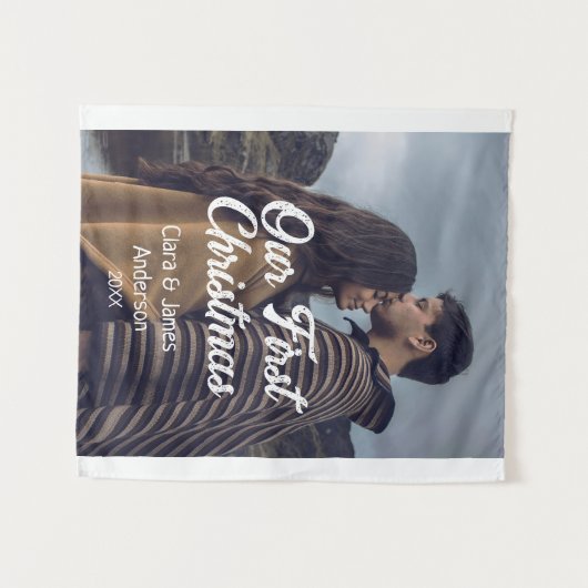 Our first Christmas couple photo name white gray Wandkleed (Voorkant (horizontaal))