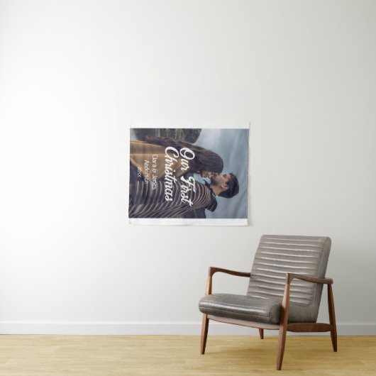 Our first Christmas couple photo name white gray Wandkleed (In Situ (horizontaal))