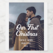 Our first Christmas couple photo name white gray Wijn Etiket (Enkel label)