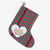 Our First Christmas Couples Plaid Monogram Initial Grote Kerstsok (Voorkant (Hangend))
