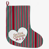 Our First Christmas Couples Plaid Monogram Initial Grote Kerstsok (Voorkant)