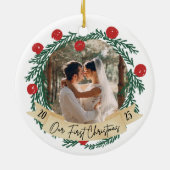 Our First Christmas Custom Photo Couples Picture Keramisch Ornament (Achterkant)