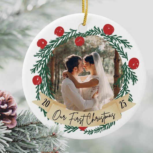 Our First Christmas Custom Photo Couples Picture Keramisch Ornament