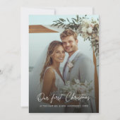Our First Christmas Elegant Beach Wedding Photo Feestdagenkaart (Voorkant)