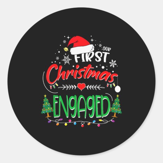 Our First Christmas Engaged 2021 1st Christmas  Ronde Sticker (Voorkant)