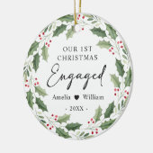 Our First Christmas Engaged Floral Greenery Wreath Keramisch Ornament (Links)