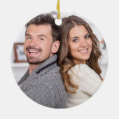 Our First Christmas Engaged Mistletoe Photo Cerami Keramisch Ornament (Achterkant)