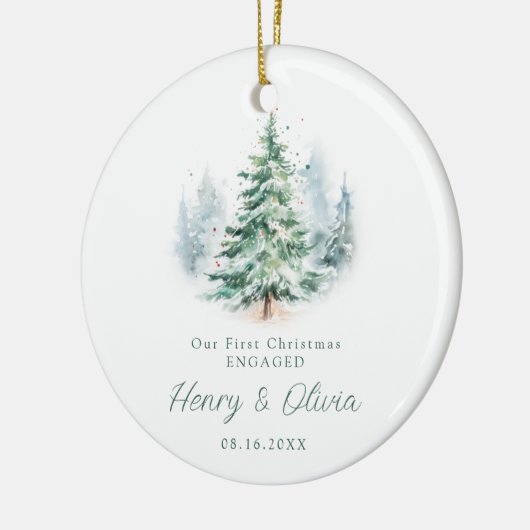 Our First Christmas Engaged Modern Script Tree Keramisch Ornament (Links)